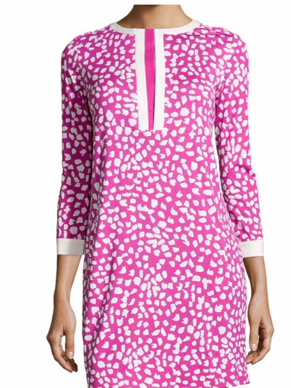 Diane Von Furstenberg Pink and White Printed Shift Dress